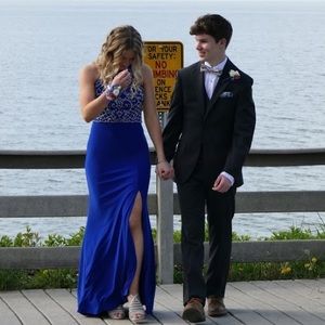 Stunning royal blue open-back dress